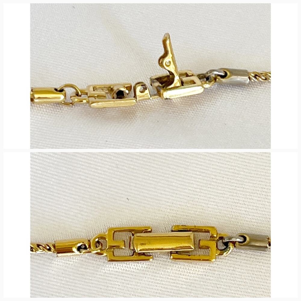 GIVENCHY Eiffel Tower Gold Necklace Vintage Accessory Pendant Logo Rhinestone - Picture 7 of 15